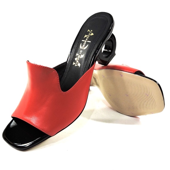 ALESSANDRO DI MARIA 🇮🇹 WOMEN'S RED LEATHER FASHION MULES - Picture 8 of 10
